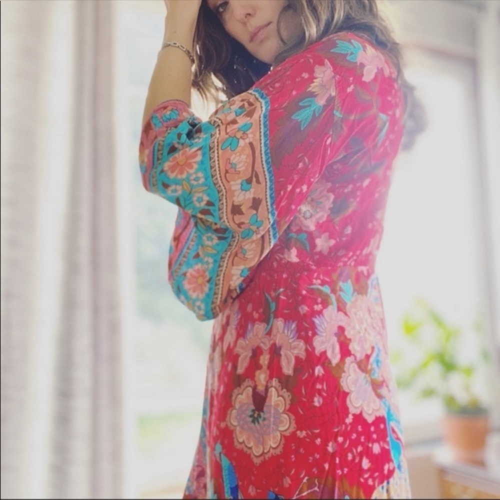 Vibrant Bohemian Kimono Maxi Dress - Picture 3 of 14